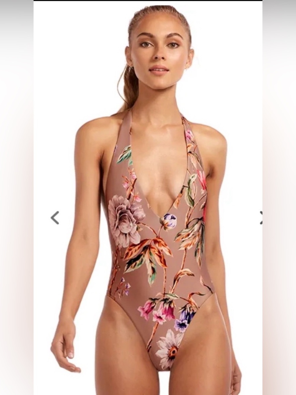 NWT Vitamin A Emma Sexy Plunge Swimsuit Ginger Floral